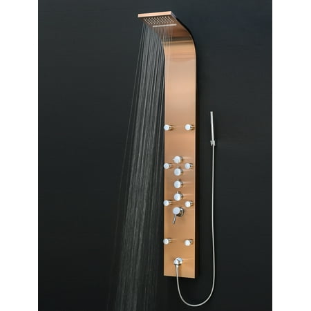 Brushed Bronze Watertile Showerhead - AKDY Stainless Steel Shower Tower Panel System Spa Rainfall Waterfall Shower Head in Bronze Finish with Handheld Wand