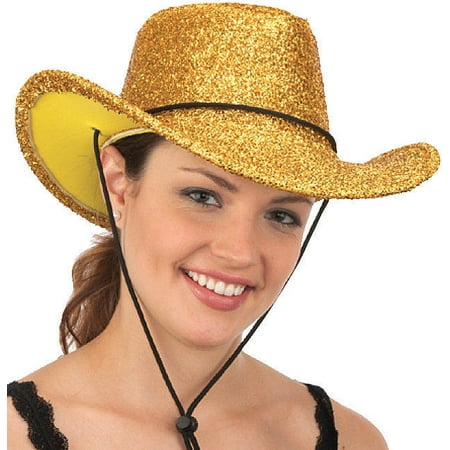 - Gold Glitter Western Cowboy Cowgirl Metallic Hat Costume Accessory Adult