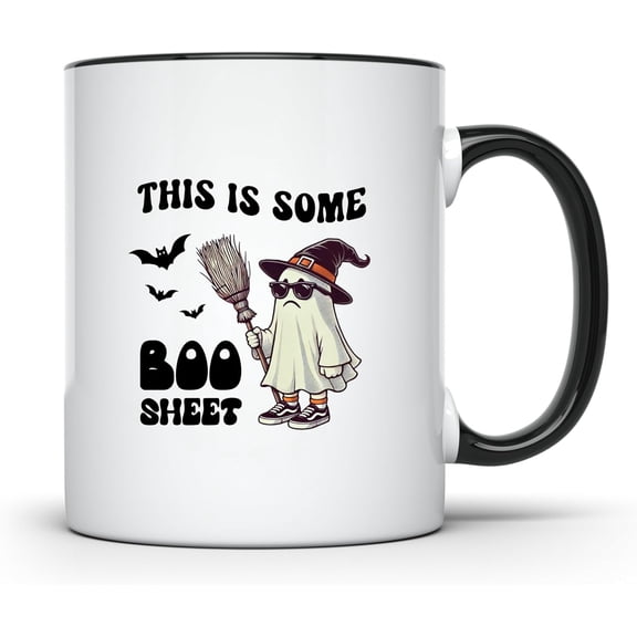 This is Some Boo Sheet Halloween Black Handle Mug Spooky 11oz Ceramic Coffee Cup Festive Design Perfect for Halloween Lovers CCBM1819