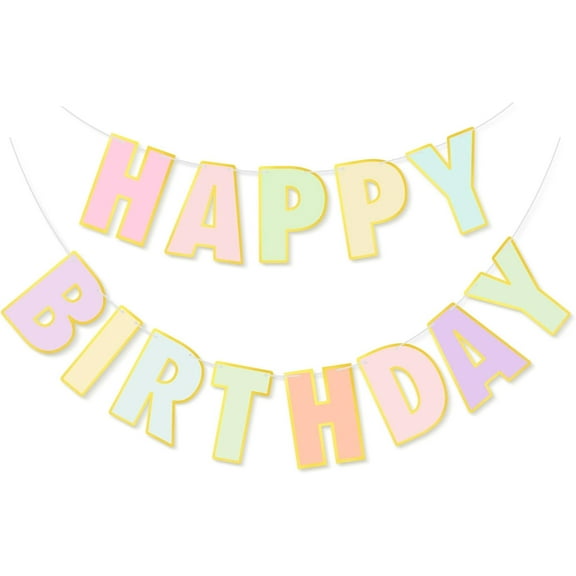 Happy Birthday Banner & Sign, Macaron Pastel Birthday Decorations for Women, Girls, Boys, Adults, Pets, Party Backdrop, Wall Decor for All Celebrations