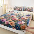 thumbnail image 3 of Homewish Retro Rustic Flower Twin Sheet Sets,Country Floralr Twin Fitted Sheet,Pink Blue Orange 03 For Girls Teens,Luxury Bedroom Decor,3 Pieces, 3 of 7