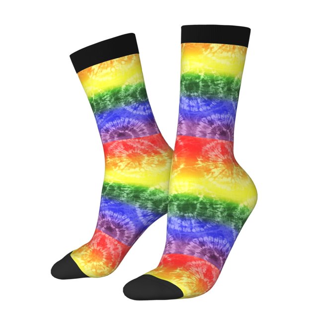 Wukai Chaussettes Mi-Mollet à Imprimé Teinture sur Nœuds Coloré Contrasté, Design Imprimé 3D Chaussettes Adultes, Chaussettes de Sport Haute Élasticité Respirantes, Adaptées pour Quotidien, Unisexe