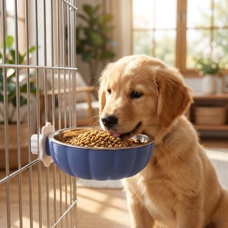 Stainless Hanging Pet Bowl for Crate Stainless Steel Water Food Feeder with Adjustable Clip for Dogs Cats 2 in 1 No-Tip Spatter Proof Raised Dog Bowl Detachable Foolproof Clean