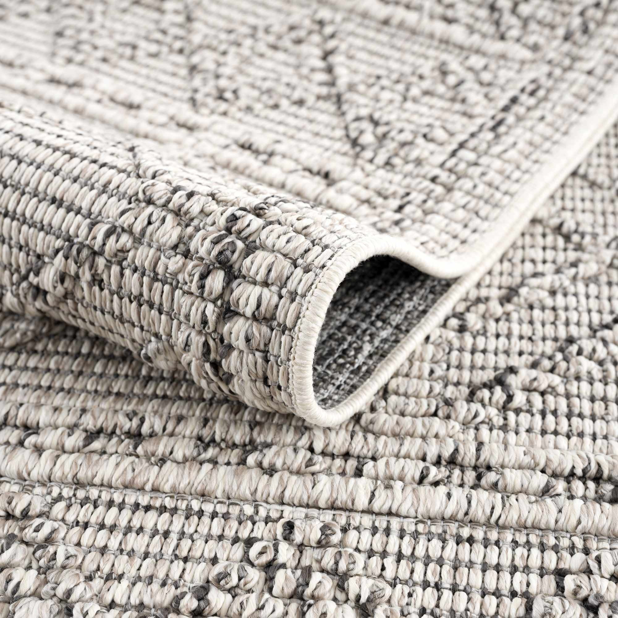 Hauteloom Siesta Outdoor Rug - Outside Porch Patio Area Rug Carpet - Waterproof Rug - Farmhouse - Dark Grey, Light Gray, Beige - 2' x 3'