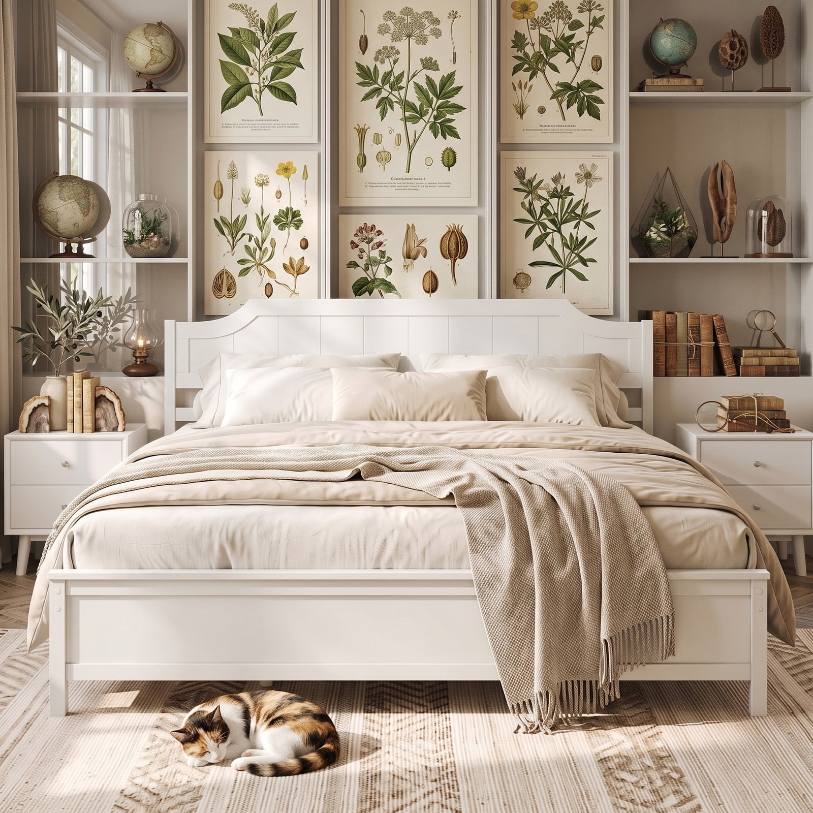Furnibear King Size Bed Frame, Solid Wood Platform Bed Frame with Curved Headboard and Footboard, King Bed Frame with Headboard No Box Spring, White