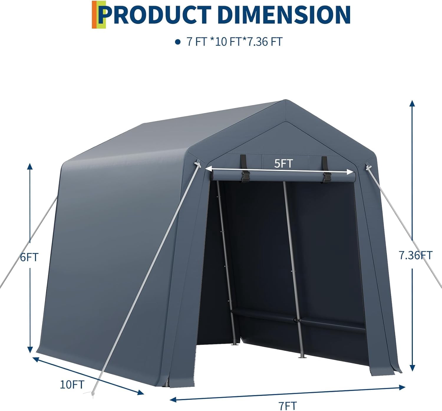 7x10ft Outdoor Carport Portable Storage Shed w/ Roll-Up Door & Vent Heavy-Duty Shelter Waterproof PE Tarp, for Motorcycle, Firewood, Garden and Tools