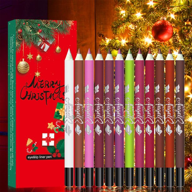 Puntoco Juego de 12 lápices delineadores de labios de colores navideños Lápiz de labios de punta suave con forma de gancho Lápiz labial Uso en maquillaje