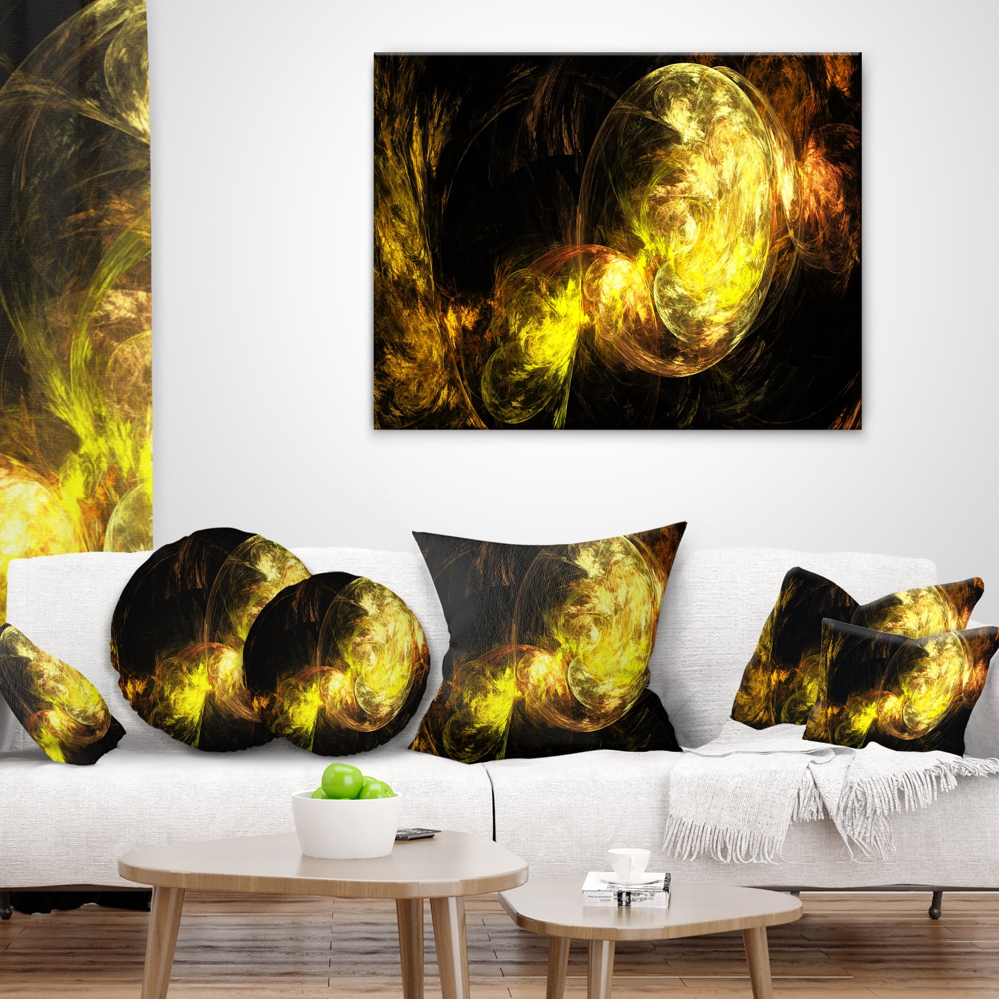 Designart Colored Smoke Golden - Abstract Throw Pillow - 16x16