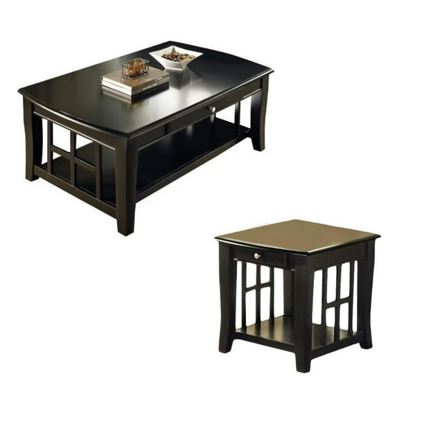 Cassidy 2 Piece Transitional Coffee Table and End Table Set in Black