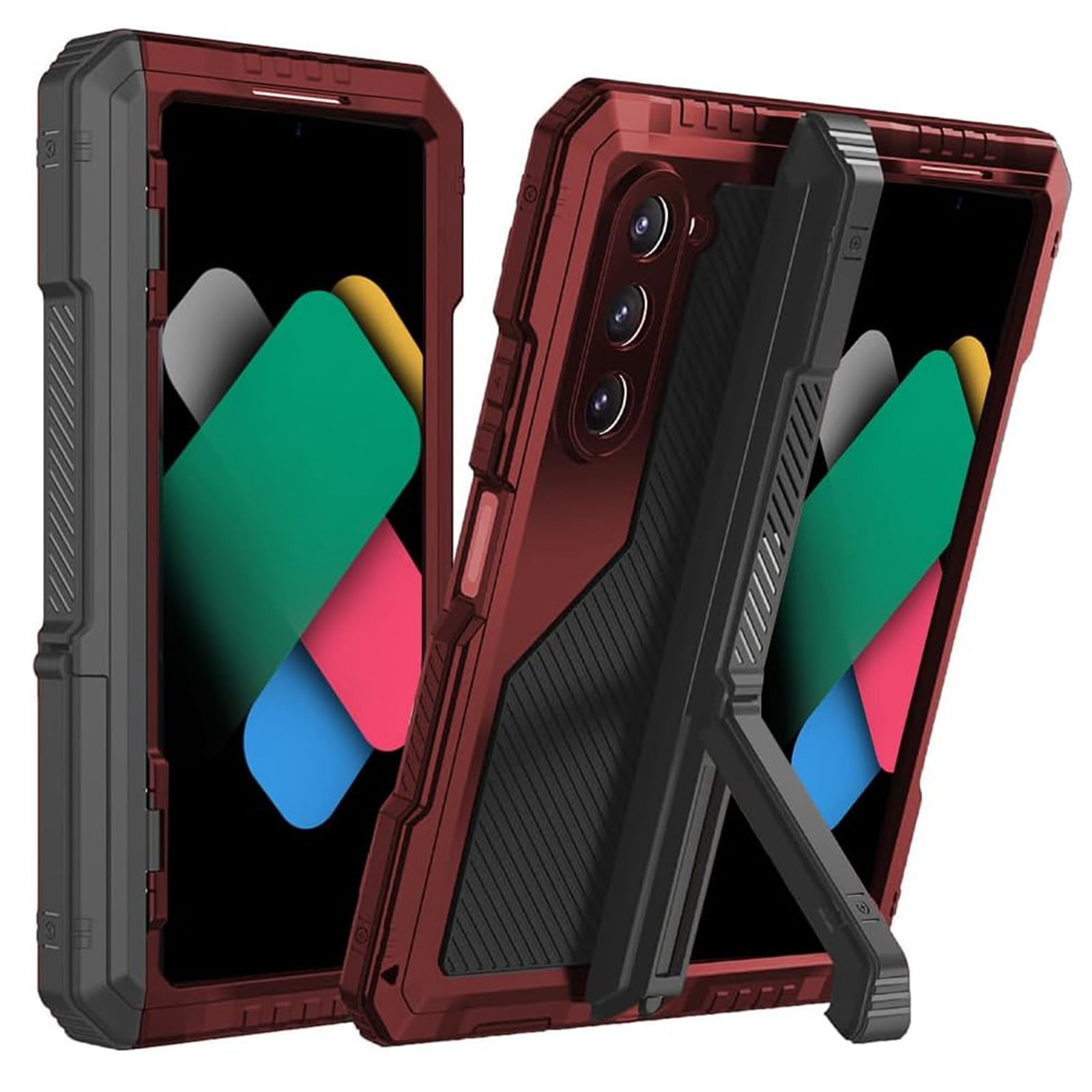 Dteck Metal Case for Samsung Galaxy Z Fold 6 Case with Kickstand & Hinge Protection & S Pen Holder, Shockproof Heavy Duty Rugged Stand Phone Cover Case for Galaxy Z Fold 6,Red