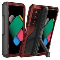 Dteck Metal Case for Samsung Galaxy Z Fold 6 Case with Kickstand & Hinge Protection & S Pen Holder, Shockproof Heavy Duty Rugged Stand Phone Cover Case for Galaxy Z Fold 6,Red