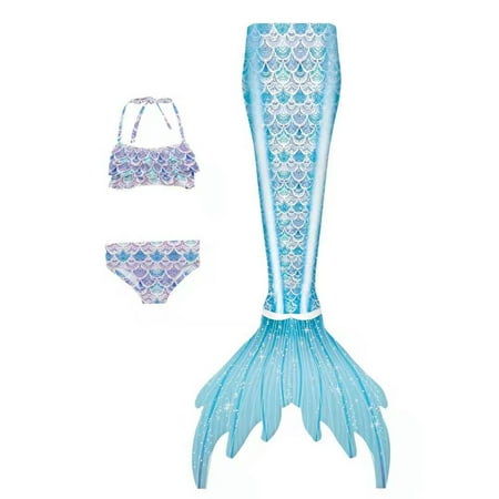 

wybzd Kids Girls Summer 3pcs Mermaid Swimsuit Mermaid Tails Swimming Bikini Bathing Suit Beachwear