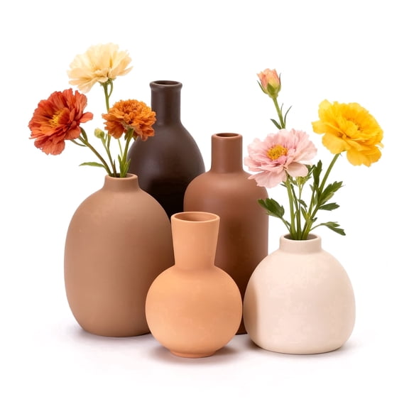 Ceramic Vase Set – 5 Matte Earth-Tone Vases for Minimalist Home Decor, Table, Entryway, Shelf & Mantel Styling