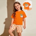 thumbnail image 2 of VNKIDY Boys Girls Kids Two Piece Outfit Set Cartoon Bird Print Short Sleeve Crewneck TShirts Stripe Shorts Casual Summer Set For Daily Wear Orange 5-6 Years, 2 of 6