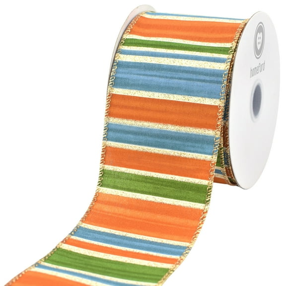 HOMEFORD Glittered Fall Color Stripes Satin Wired Ribbon, 2-1/2-inch, 10-yard, Multicolor