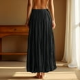 thumbnail image 4 of WTOBBY Women's Casual Pleated Solid Color Maxi Skirt A-Line Floor Length Skirt High Waist Flowy Swishy Long Skirt with Elastic Waist for Bohemian Style,Black XL, 4 of 5
