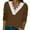 Brown, variant on Women's Fall Gradient Long Sleeve V-Neck Blouses, Lace Trim, Polyester-Spandex Material, Loose Fit, Bra Design with Lace Stitching, for Daily Wear