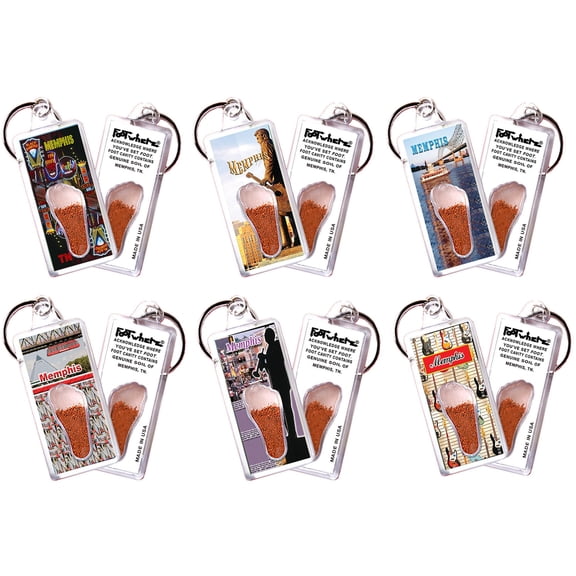 Memphis FootWhere Souvenir Keychains. (MP100 - Assorted) 6 Piece Set