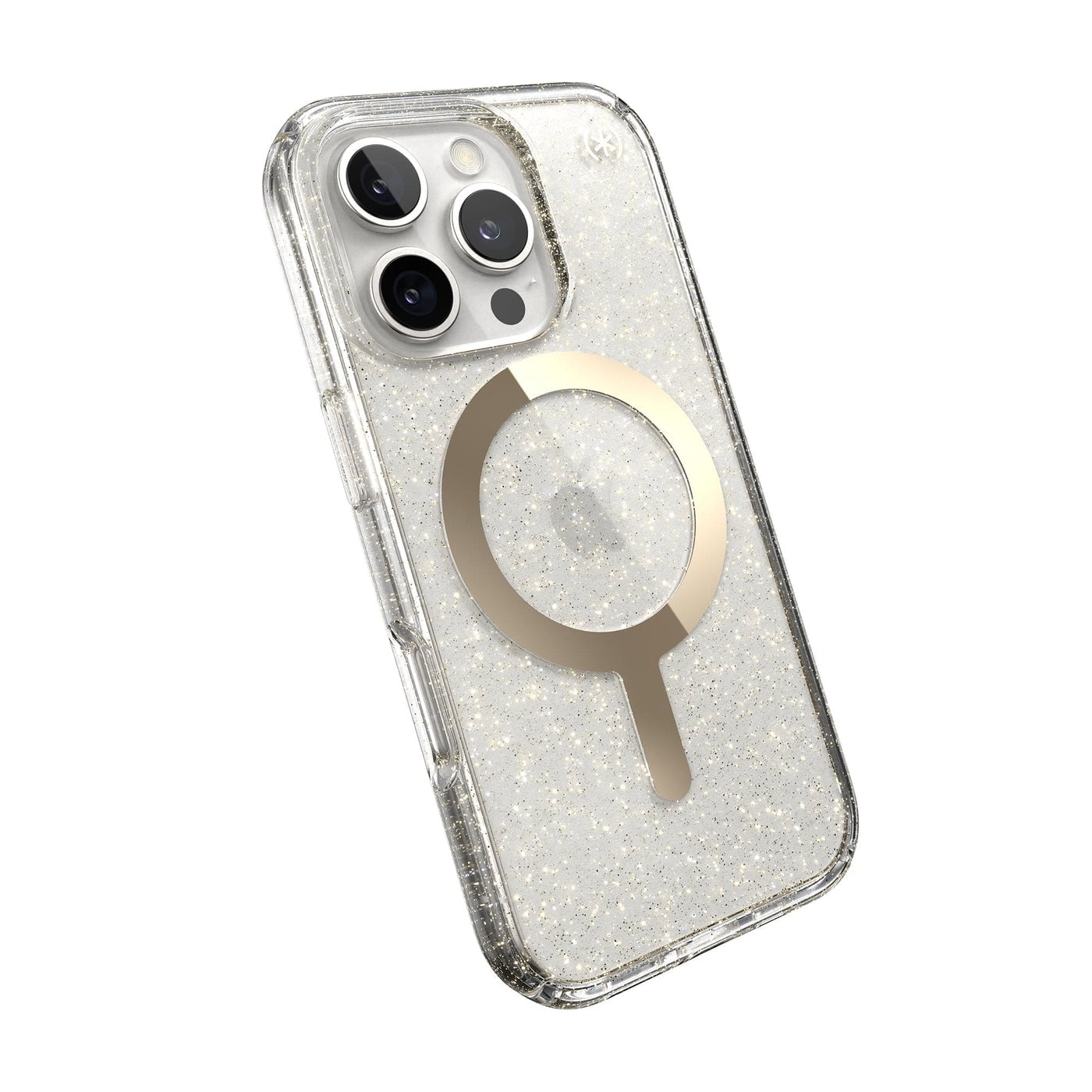 Speck Presidio Lux Glitter MagSafe Case for Apple iPhone 16 Pro, Clear/Gold Glitter