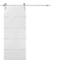 Sliding Barn Door with Stainless Steel 6.6ft Hardware | Planum 0020 White Silk | Rail Hangers Sturdy Silver Set | Modern Solid Panel Interior Doors-28" x 80"-Silver Rail