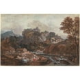 thumbnail image 2 of Francesco Zuccarelli 24x17 Black Ornate Framed Double Matted Museum Art Print Titled: Mountain Landscape with Washerwomen and a Fisherman (1762-1765), 2 of 5