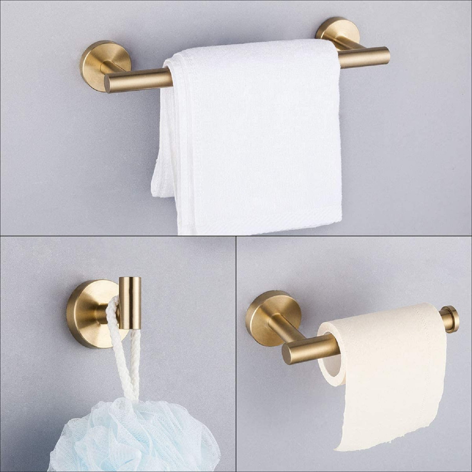 Private Jungle 3-Piece Bathroom Hardware Set Stainless Steel Towel Rack Set Round Wall Mounted, Robe Towel Hooks Bathroom Accessories Towel Bar Set,Brushed Gold Private Jungle 3-Piece Bathroom Hardware Set Stainless Steel Towel Rack Set Round Wall Mounted, Robe Towel Hooks Bathroom Accessories Towel Bar Set,Brushed Gold