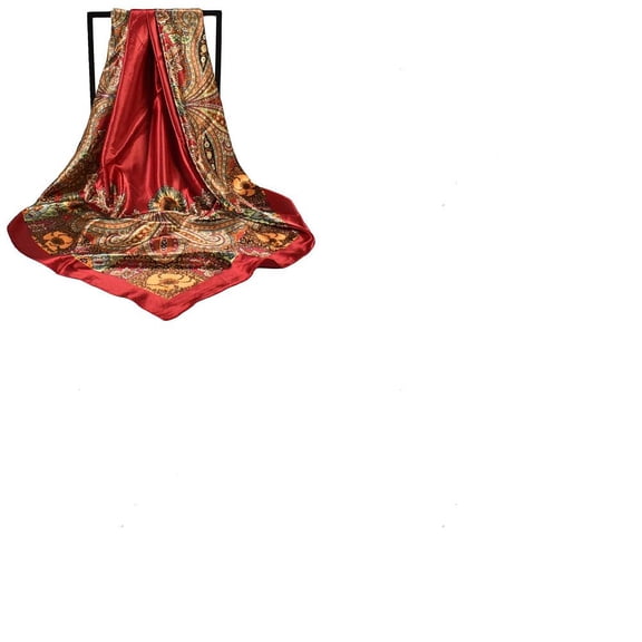 1set 1pc Large Square Satin Head Scarf Printed Hair Bandanas for Women Red 900x900mm