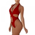 thumbnail image 2 of Women's Hollow Bikini Sexy Solid Color One-piece, Red M, 2 of 7