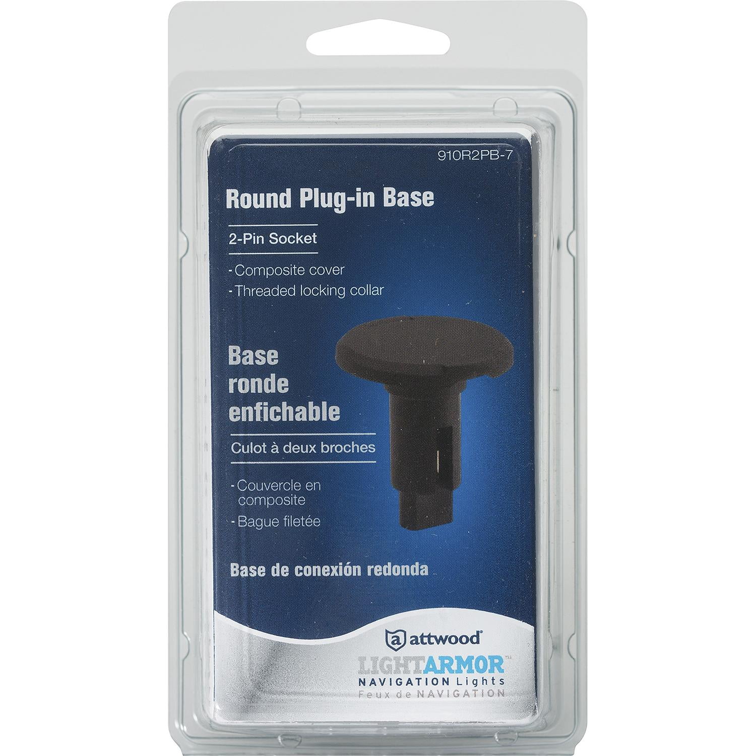 Attwood Marine Light Armor Plug In Light Base 2 Pin, Black