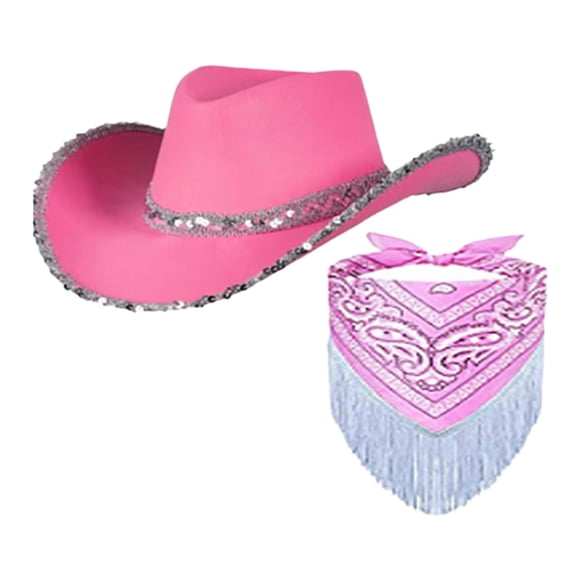 Sombrero de vaquero con flecos y bandana, mini sombrero de vaquera, sombrero de copa de jazz informal, sombrero protector solar para Rosa