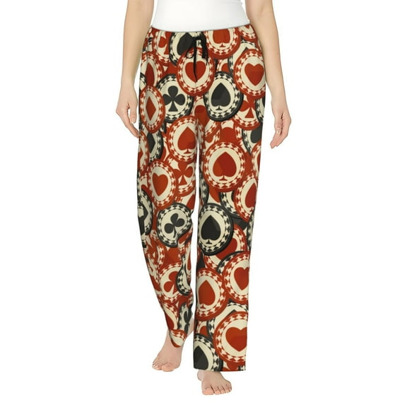 Casino Red Poker Chips Cool Women's Comfy Pajama Pants With Pockets,Soft Stretch Drawstring Lounge Pants, Soft Casual Wide Leg Pjs Sleep Bottoms Medium