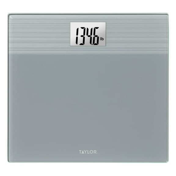 Taylor Digital Glass Body Weight Scale Battery Powered Wide, FSA HSA Eligible, 500 lb Capacity, Gray
