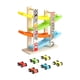 thumbnail image 2 of Mini rampa de carreras de coches de madera, juego interactivo Montessori, juguetes para niños 4 pistas, 2 of 9