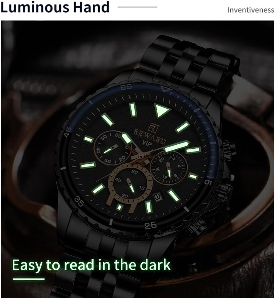 Mens Watches Analog Quartz Chronograph Stainless Steel Watches for Men 30M Waterproof Men's Wrist Watches with Calendar Luxury Business Work Casual Watch Elegant Gifts