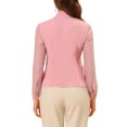 thumbnail image 3 of INSPIRE CHIC Women's Tie Neck Chiffon Long Sleeve Shirt L Pink, 3 of 5