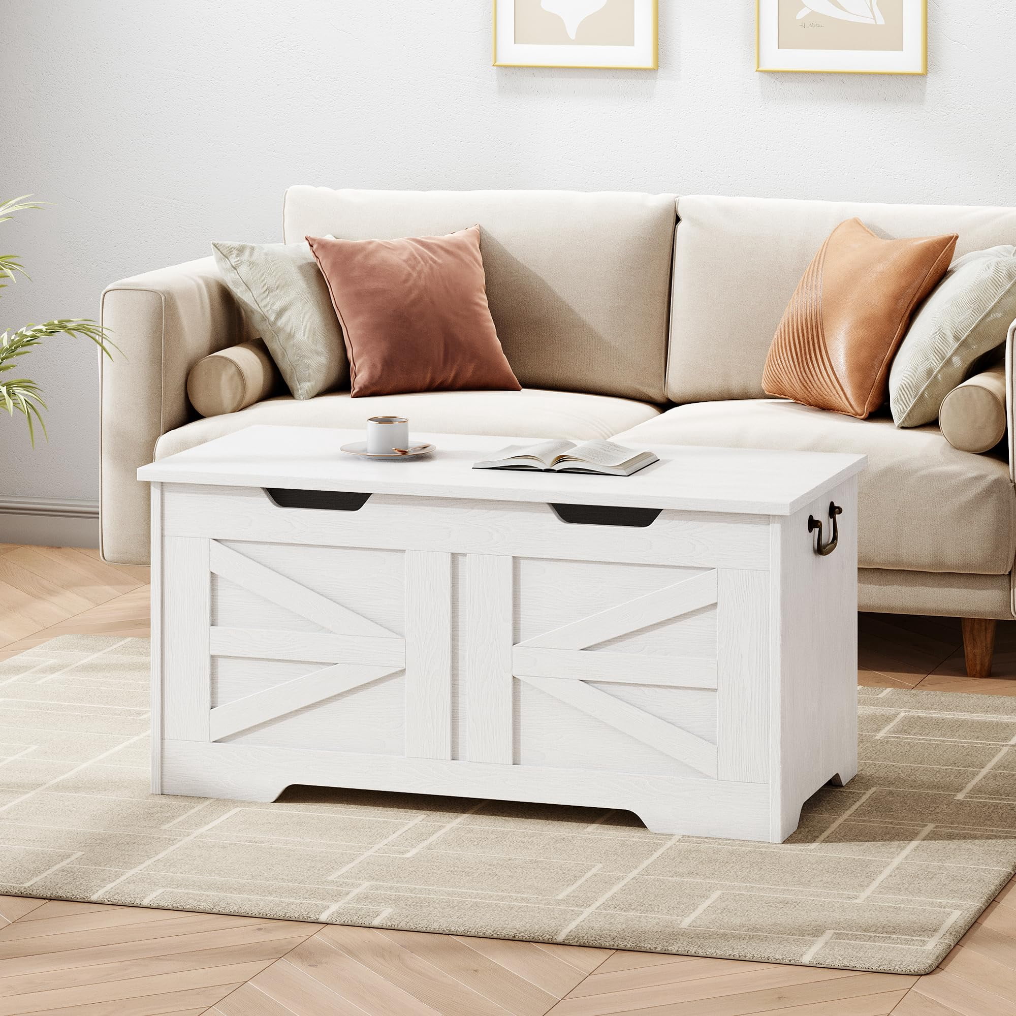 Huisuilinss Storage Bench,24.8” Retro Wooden Storage Chest with U-Shaped Cut-Out Pull, Safety Hinge, Supports 350 lb and Easy Assembly for Toy Box Organizer