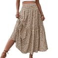 thumbnail image 2 of larppty Women's Summer Boho Skirt - High-Waist Ruffled Layered Floral Maxi Dress with Elastic Waist（Khaki， L）, 2 of 9