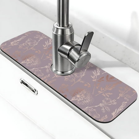 

Faucet Suction Pad Pool Rubber Pad 15in×5.5in Protective Pad For Kitchen Bathroom Countertop Sink Rose Gold Elegant Floral