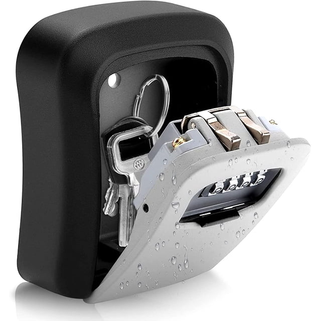 Caja de seguridad para llaves, caja de seguridad con combinación de 4 dígitos, montada en la pared para exteriores, llave maestra oculta, caja de almacenamiento de seguridad portátil impermeable