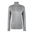 thumbnail image 6 of Turtleneck Women Long Sleeve Cable Knit Sweaters Pullover Lightweight Sweater Gray M, 6 of 6