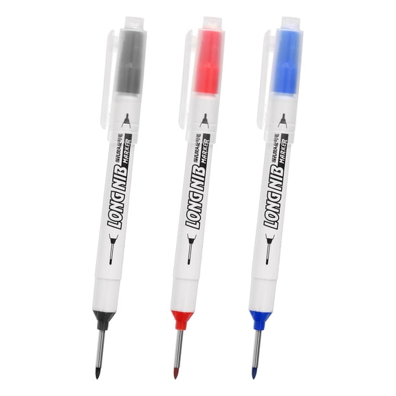 Deep Hole Marker Pens, 3Pcs Ink Waterproof double-headed Pen, Black, Red, Blue