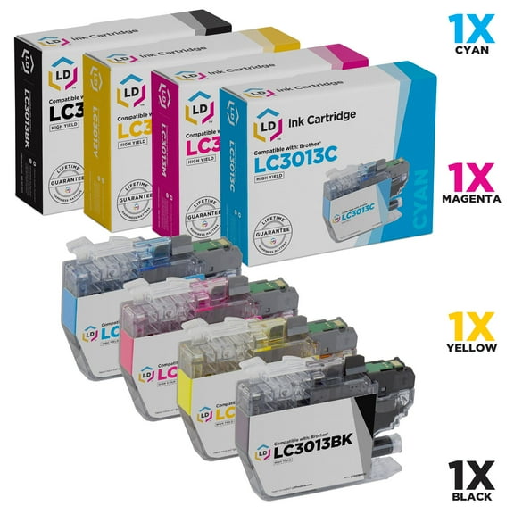 LD Compatible Cartridge Replacement for LC3013 High Yield (Black, Cyan, Magenta, Yellow, 4-Pack)