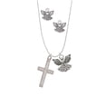 thumbnail image 2 of Delight Jewelry Stainless Steel Proverbs 31:25 - She is Clothed Engraved Cross - Silver tone Guardian Angel Charm Necklace and Stud Earrings, 2 of 4