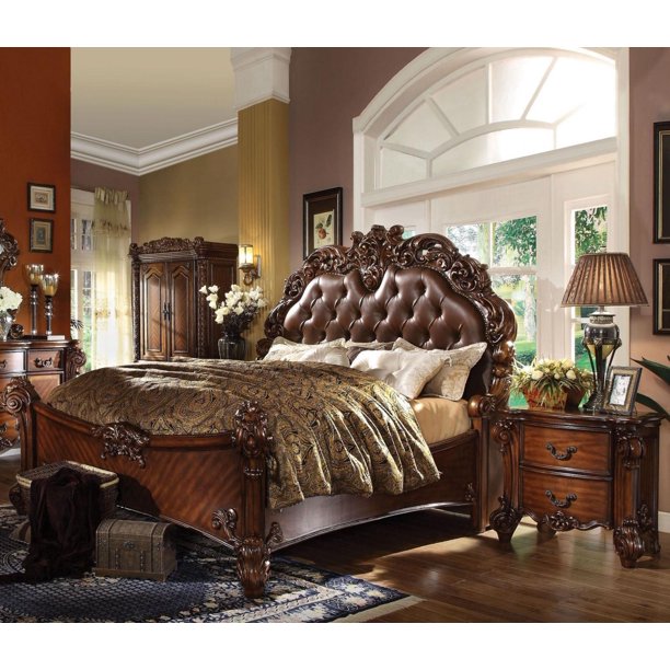 Cherry King Bedroom Set 3p W Nightstands Vendome 21997ek Acme Classic Victorian Walmart Com Walmart Com