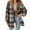 Brown, variant on Women's Checkered Plaid Shacket Jackets Vintage Classic Long Sleeve Button Down Hooded Coat Winter Warm Outwear