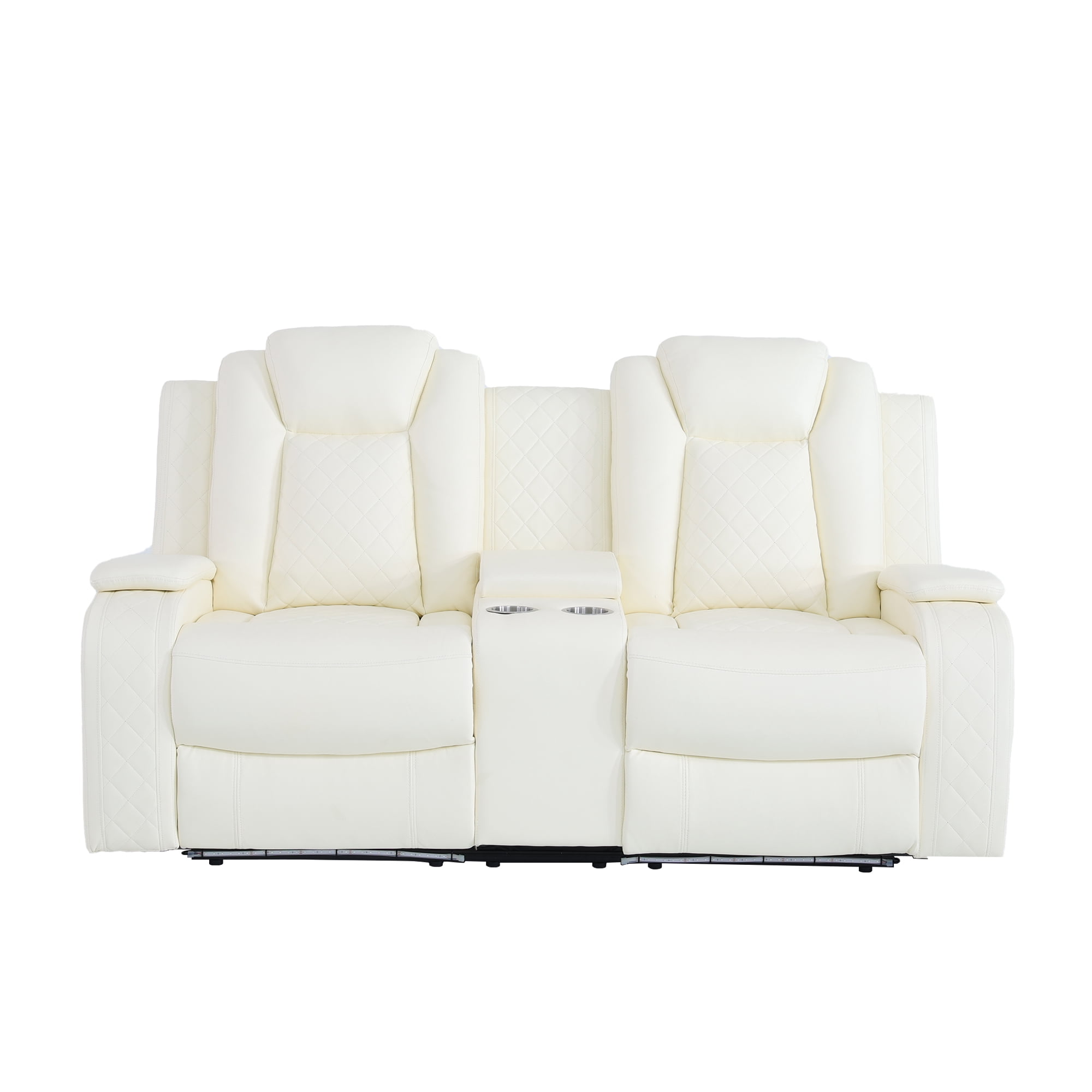 MAYEERTY Power Reclining Loveseat, Electric 2-Seat Leather Recliner with USB Charging, Storage & Cup Holders for Living Room, White