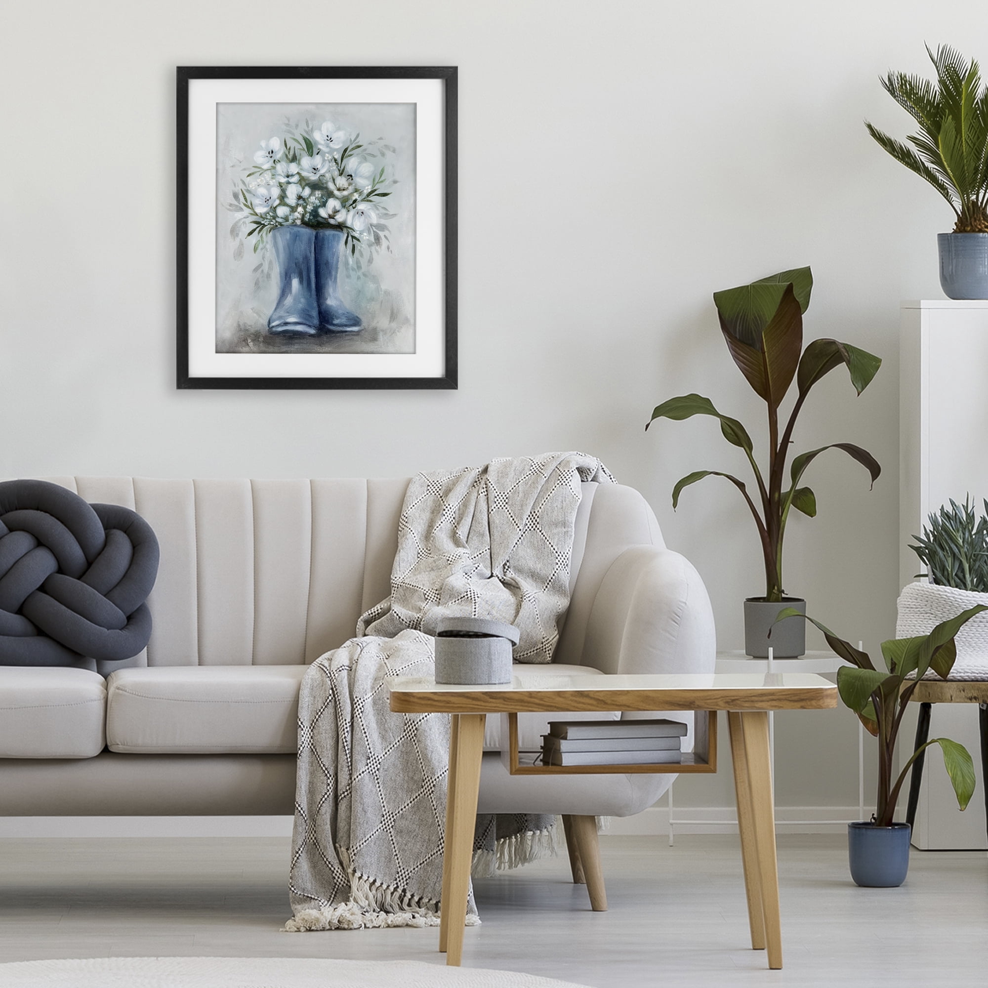 Stupell Industries Botanical Bouquet in Blue Boots Black Framed Print Under Glass, design by Kristen Brockmon