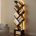thumbnail image 6 of Casacomoda 6 Tier Tree Bookshelf, Bookcase with LED Lights, Display Floor Standing Storage Shelf, Book Organizer Shelves for Home Office, Living Room, Black, 6 of 9