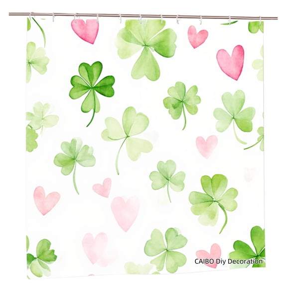 Joocen Polyester Shower Curtain With Green Clover And Pink Heart Pattern For Home Bathroom Bath Tub Decoration 72x72 inch