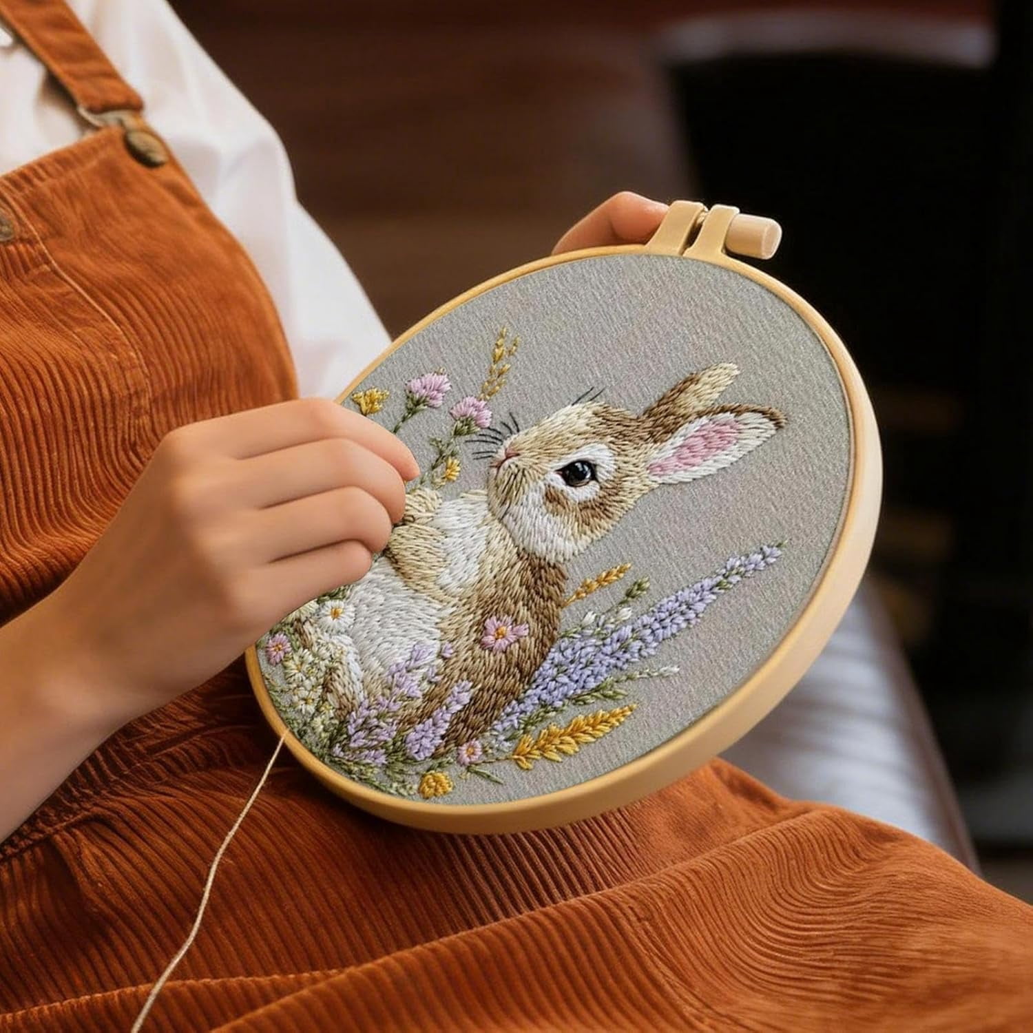 DIY Embroidery Kit, Complete Cross Stitch Kit with Embroidery Hoop Threads Needles Fabric Patterns, Full Sewing Supplies Craft Set for Handmade Home Decor Creative Hobby Project(RL 4 Set)